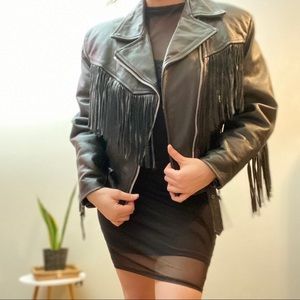 RARE VINTAGE MOTORCYCLE LEATHER JACKET W/FRINGES
